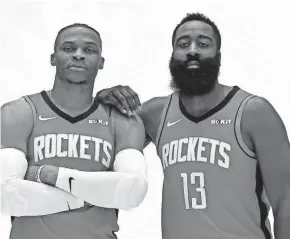  ?? AP ?? Former NBA MVPs Russell Westbrook, left, and James Harden are teammates again with the Houston Rockets.