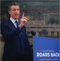  ?? ARIC CRABB – BAY AREA NEWS GROUP ?? Gov. Gavin Newsom takes part in a press conference at The Unity Council in 2021 in Oakland. Newsom announced a $100 billion California Comeback Plan to aid in the state's recovery.