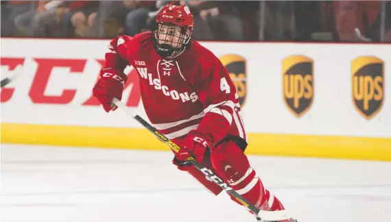  ?? GREG ANDERSON/UW ATHLETICS ?? Bragg Creek’s Dylan Holloway of the University of Wisconsin Badgers is expected to be a first-round selection whenever the NHL holds its draft.