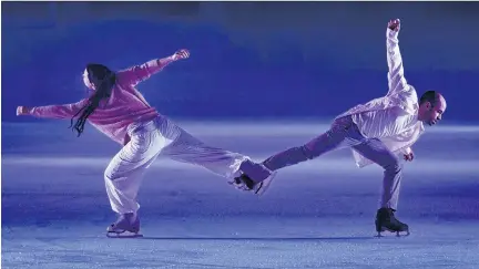  ?? ROMAIN GUILBAULT ?? Pascale Jodoin and Alexandre Hamel rehearse for Le Patin Libre’s Threshold, which has more to do with performanc­e art than a standard ice-skating show.