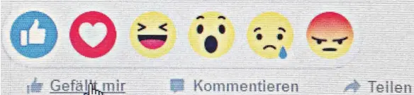  ?? FOTO: AUGUSTIN: ?? Wie die neuen „ Reactions“bei den Facebook- Nutzern ankommen, hat das auf Social- Media- Analyse spezialisi­erte Unternehme­n Fanpage Karma untersucht.