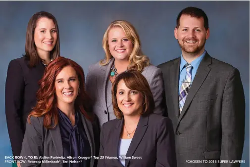  ?? *CHOSEN TO 2018 SUPER LAWYERS ?? BACK ROW (L TO R): Aislinn Penkwitz, Alison Krueger* Top 25 Women, William Sweet FRONT ROW: Rebecca Millenbach*, Teri Nelson*