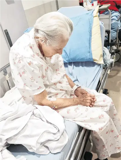  ??  ?? Agony: Ann Talty leans forward on her trolley bed to ease her pain. Top right: INMO member Ann Noonan says overcrowdi­ng robs patients of dignity; Above right: The boy at Tallaght hospital surrounded by boxes in the room where he was treated