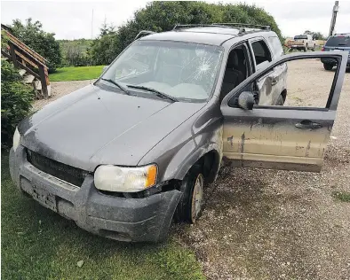  ?? RCMP ?? A door was left ajar on the Ford Escape that Colten Boushie was shot in, which could have washed away evidence.