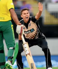  ?? PHOTO: PHOTOSPORT ?? Trent Boult asks the question in the T20 match against South Africa. His new Indian T20 owners answered stumping up with $1m.