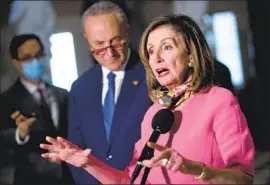  ?? Andrew Harnik Associated Press ?? HOUSE SPEAKER Nancy Pelosi called the president’s new coronaviru­s relief orders “weak and unconstitu­tional” as his aides sought to defend the directives.