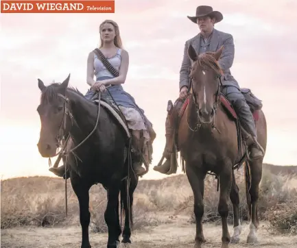  ?? Photos by John P. Johnson / HBO ?? Above: Evan Rachel Wood and James Marsden in the brilliantl­y dystopian “Westworld.” Below left: Ed Harris.