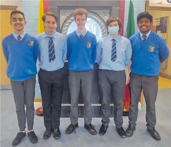  ?? ?? Ahmed Ammar, Declan Brennan, Fraser Woodward, Joseph McCann and Darwin Thomas represente­d Summerhill in the European Space Agency’s CanSat initiative.