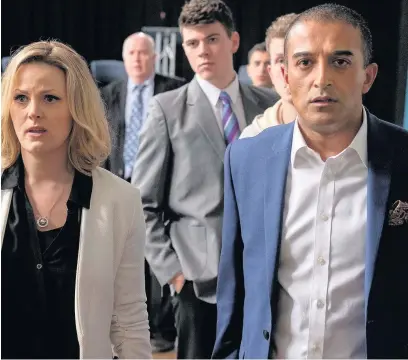  ??  ?? Ackley Bridge Stars Jo Joyner (EastEnders) as Mandy Carter and Adil Ray (Citizen Khan) as Sadiq Nawaz.