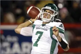  ?? The Canadian Press ?? Saskatchew­an Roughrider­s quarterbac­k Cody Fajardo throws against the Calgary Stampeders in Calgary on Oct. 11. Fajardo will play in Sunday’s West Division final against Winnipeg.