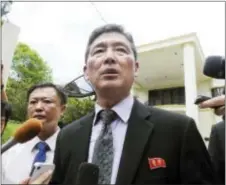  ?? THE ASSOCIATED PRESS ?? Ri Tong Il, former North Korean deputy ambassador to the United Nations, speaks to reporters outside the North Korean embassy in Kuala Lumpur, Malaysia, Tuesday. Ri told reporters Tuesday that North Korea has sent a high‑ level delegation to Malaysia...