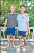  ??  ?? Pals Vini Williams and Jack Keeys are walking 100 kilometres barefoot to raise money for sports and school shoes for students here and in Africa. They are walking for five days.