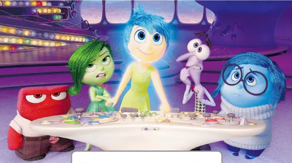  ?? DISNEY PIXAR ?? Emotions — Anger (left, voiced by Lewis Black), Disgust (Mindy Kaling), Joy (Amy Poehler), Fear (Bill Hader) and Sadness (Phyllis Smith) — meet in Inside Out.