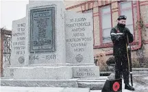  ?? MOYA DILLON TORSTAR ?? Master Cpl. Emma Cummings of the 76 Uxbridge Army Cadets guards the cenotaph in Uxbridge on Nov. 11. Remembranc­e Day.