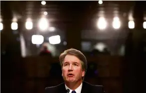  ?? — Reuters ?? In the hot seat: Kavanaugh at the Senate Judiciary Committee confirmati­on hearing on Capitol Hill in Washington early this month.