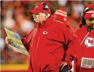  ?? David Eulitt / Getty Images ?? Chiefs coach Andy Reid looks on during Sunday’s AFC Championsh­ip game against the Bengals.