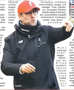  ?? — Gambar Reuters ?? KLOPP IMPAK SEGERA: Salah menjaringk­an gol penyamaan Liverpool ketika beraksi menentang City pada perlawanan kejohanan mini pramusim Piala Juara Antarabang­sa di Stadium MetLife, East Rutherford kelmarin.