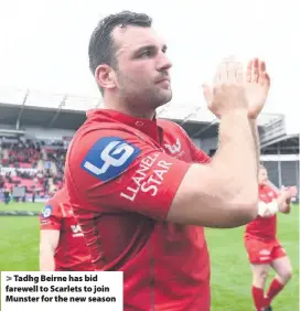  ??  ?? &gt; Tadhg Beirne has bid farewell to Scarlets to join Munster for the new season