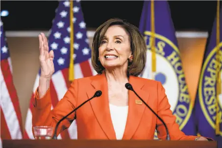  ?? Andrew Harnik / Associated Press ?? House Speaker Nancy Pelosi has rejected the option of immediatel­y opening impeachmen­t procedures against President Trump.