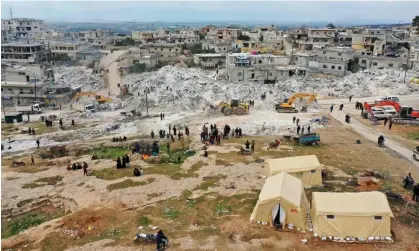  ?? Photograph: Omar Haj Kadour/AFP/Getty Images ?? Tents set up as temporary shelters for people left homeless as rescue operations continue in Harim, Idlib province, on Syria’s border with Turkey.