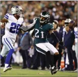  ?? AP PHOTO / RICH SCHULTZ ?? Eagles special teams guy Andre Chachere, right, is seen in action against Dallas Cowboys cornerback C.J. Goodwin during a game Oct. 16against Dallas.
