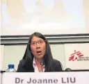  ?? FOTO: AP/SCANPIX ?? – EKSTREMT: – Det jeg så i Libya, er det mest ekstreme eksempelet på menneskeli­g grusomhet jeg noensinne har vaert vitne til, sa MSFs president Joanne Liu i Brussel torsdag.
