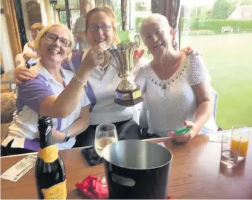  ??  ?? Ladies triples winners Halfway and District’s Angela Bilsland, Josie McGeough and Patricia Logan