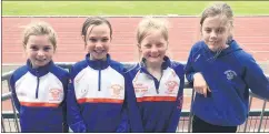  ?? ?? U12 relay team Charlotte Purcell, Louise Finn, Hannah O’Driscoll and Ericka Dorgan at the County T&F in MTU.