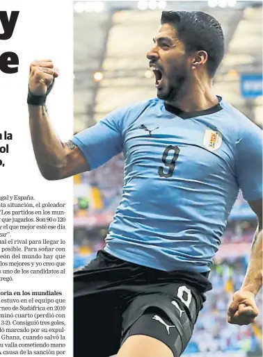  ?? (AP) ?? Goleador. Suárez le dio el pase a octavos a Uruguay y lleva 100 partidos con la Celeste.