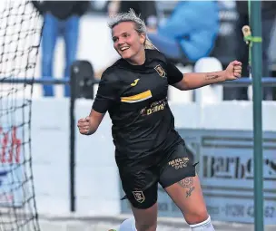  ?? Pic: Michael Hulf/Livingston FC ?? Hat-trick treat Livingston Women’s striker Ashley Fish celebrates one of her three goals in their 8-1 away win against Ayr United