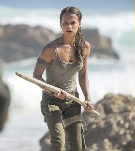  ?? WARNER BROS. ?? Swedish actress Alicia Vikander’s Lara Croft may not have the traditiona­l look of a Playboy centrefold, but she’s more believable than the previous incarnatio­n portrayed by Angelina Jolie.