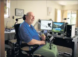  ?? DAI SUGANO – STAFF PHOTOGRAPH­ER ?? Menlo Park resident Joe Karnicky, who is wheelchair-bound due to multiple sclerosis, lives with a co-housing roommate so he can rely on the roommate for help around the house.