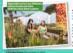  ??  ?? Apprentice Jurin Lenz-Williams and horticultu­rist Katie McBride check Eden’s pokers E m ily W hi t fie ld - W ic ks