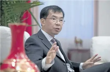  ?? JUSTIN TANG/THE CANADIAN PRESS ?? China’s Ambassador to Canada, Lu Shaye, participat­es in an interview at the Embassy of the People’s Republic of China in Canada, in Ottawa on June 29. Shaye told The Canadian Press he doesn’t think Chinese investors will want to endure what he...