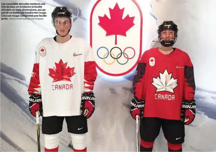  ?? PHOTO COURTOISIE HOCKEY CANADA ?? Les chandails dévoilés mettent une fois de plus en évidence la feuille d’érable en trois dimensions, qui apparaît en blanc sur l’uniforme rouge. Celui en rouge comprend une feuille grise.
AGENCE QMI | Hockey Canada a dévoilé hier les chandails que...