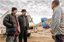  ?? FRITO-LAY VIA AP ?? Aaron Paul, Bryan Cranston and Raymond Cruz are shown in scene from Popcorners 2023 Super Bowl NFL football spot.