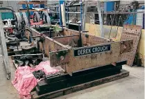  ?? GARETH EVANS ?? Right: The stripped down frames of Hudswell Clarke 0-6-0ST Derek Crouch stand in the Nene Valley Railway’s Wansford workshops on July 3, showing the extent of the current restoratio­n project.