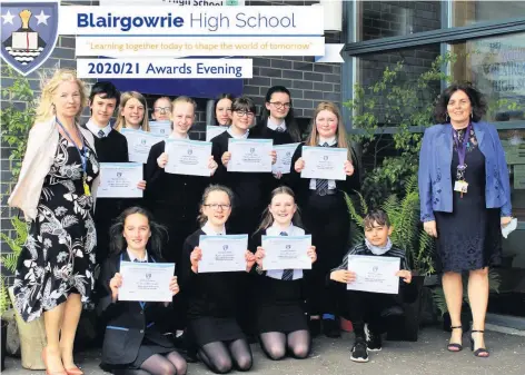  ??  ?? S1 prize-winners Depute head Lesley Hill, left, with Mrs Leslie and back row, from left, Ellie Crighton, Jemma Smith, Ava Barton and Maia Robertson; middle Oisin Marchbank, Carys Brown, Stella Douglas and Sophie Hill and front Cara Dingwall, Katy Appleton, Isla Beckett, and Ross Fyfe