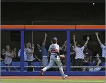  ?? SETH WENIG — THE ASSOCIATED PRESS ?? Washington Nationals left fielder Juan Soto (22) watches as a home run hit by New York Mets’ Brandon Nimmo goes over the fence during the second inning of a baseball game at Citi Field, Thursday, Aug. 12, 2021, in New York.