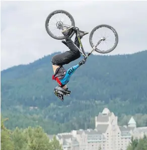  ?? GERRY KAHRMANN/PNG FILES ?? Sam Reynolds takes to the skies during training for the Red Bull Joyride at last year’s Crankworx in Whistler.