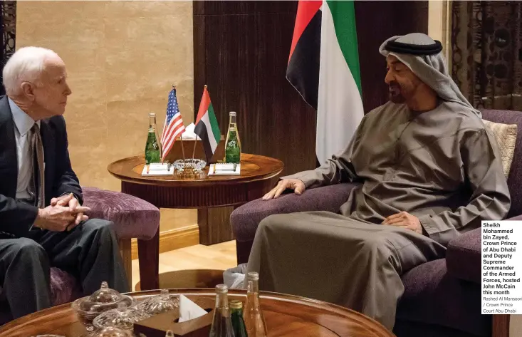  ?? Rashed Al Mansoori / Crown Prince Court Abu Dhabi ?? Sheikh Mohammed bin Zayed, Crown Prince of Abu Dhabi and Deputy Supreme Commander of the Armed Forces, hosted John McCain this month