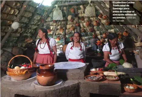  ?? DE CULTURA FOTOS SEC. ?? El colectivo Cocina Tradiciona­l de Santiago poco antes de cocinar el xincoyote relleno de escamoles.