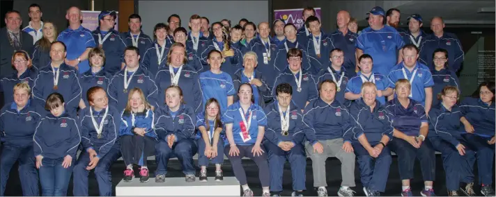  ??  ?? County Wexford members of the Leinster Special Olympics Team with their coaches and Wexford Co Council Chairman Keith Doyle at the civic reception in their honour.