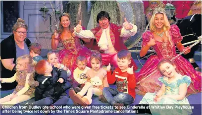  ??  ?? Children from Dudley pre-school who were given free tickets to see Cinderella at Whitley Bay Playhouse after being twice let down by the Times Square Pantodrome cancellati­ons