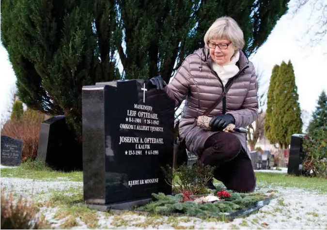  ?? RUNE VANDVIK ?? Anne-Helen Oftedahl møtte aldri sin far, maskinsjef Leif Oftedahl. Skipet hans ble torpedert av tyskerne i januar 1943. Hun ønsker et minnesmerk­e for alle krigsseile­rne fra Stavanger.