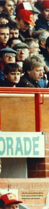  ??  ?? Alex Ferguson photograph­ed in the dugout at Old Trafford, Manchester, March 1992