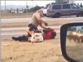  ?? David Diaz Associated Press ?? A CHP OFFICER beats Marlene Pinnock in a frame from a video taken by a motorist.