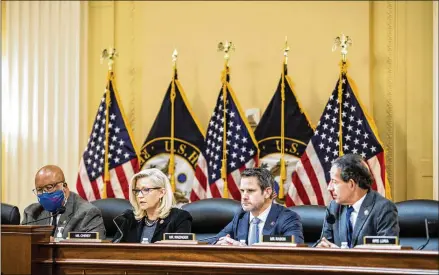  ?? JASON ANDREW/THE NEW YORK TIMES ?? Members of the bipartisan House committee investigat­ing the Jan. 6 attack of the U.S. Capitol by a violent mob of Donald Trump supporters include (from left) Rep. Bennie Thompson, D-miss, chairman; Rep. Liz Cheney, R-wyo., vice chair; Rep. Adam Kinzinger, R-ill., and Rep. Jamie Raskin, D-MD. The panel is seeking to question key witnesses to the assault on the seat of American democracy.