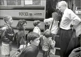  ?? Martha Rial/Post-Gazette ?? Sen. Harris Wofford, D-Pa., talks with students from Elizabeth Elementary School during a campaign visit Sept. 2, 1994.