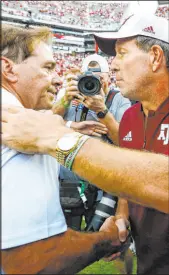  ?? Butch Dill The Associated Press ?? The recent war of words between Alabama’s Nick Saban and Texas A&M’S Jimbo Fisher throws a little spice into the early betting line for the Oct. 8 matchup between the two SEC rivals.